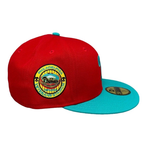 New Era Philadelphia Phillies 59FIFTY Red Teal Hat Club Cap Hat 7 1/2 - Picture 8 of 8